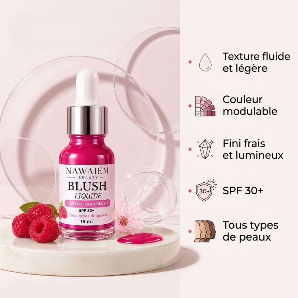 Blush Liquide Rose Framboise SPF 30+ – Éclat Intense
